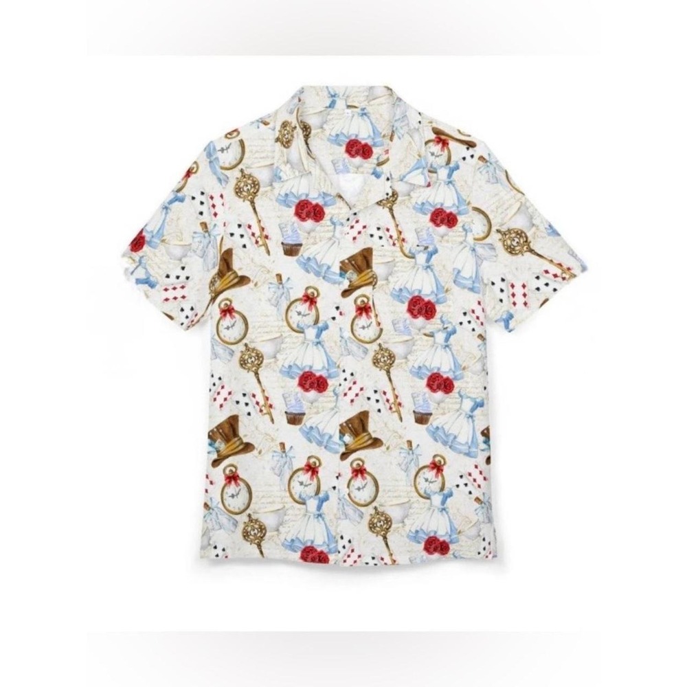 Womens Mad Hatter Alice Button Up Shirt Medium Disney Novelty